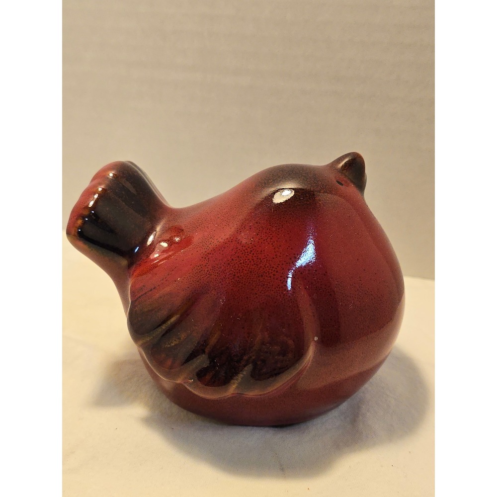 Red Ceramic Chubby Bird Figurine Glossy Round Songbird Home Decor 4.5 Inch - Picture 2 of 6